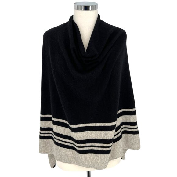 Charter Club Luxury Cashmere Black Poncho With Gray Stripes One Size - Picture 10 of 10